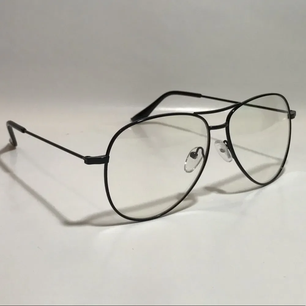 H8: BLACK Clear Lens Aviator Glasses - Picture 3 of 4